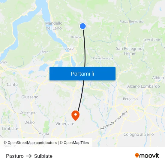 Pasturo to Sulbiate map