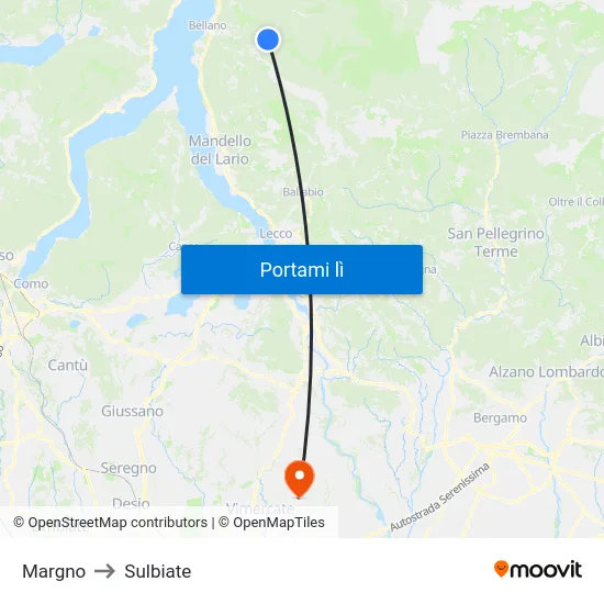 Margno to Sulbiate map