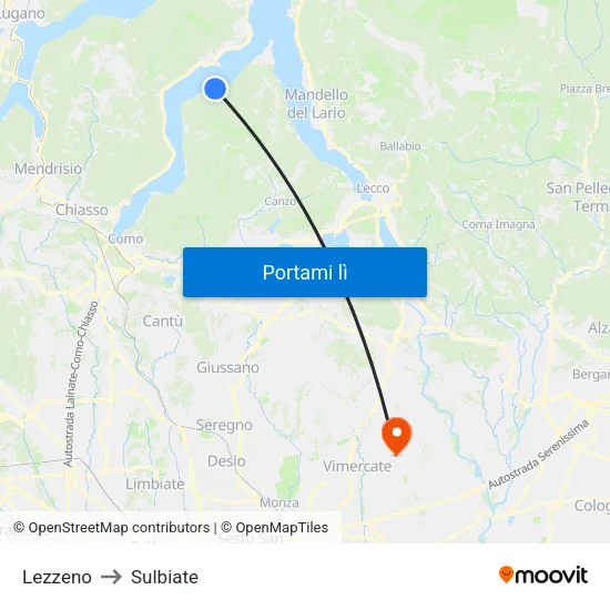 Lezzeno to Sulbiate map