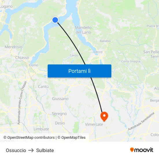 Ossuccio to Sulbiate map