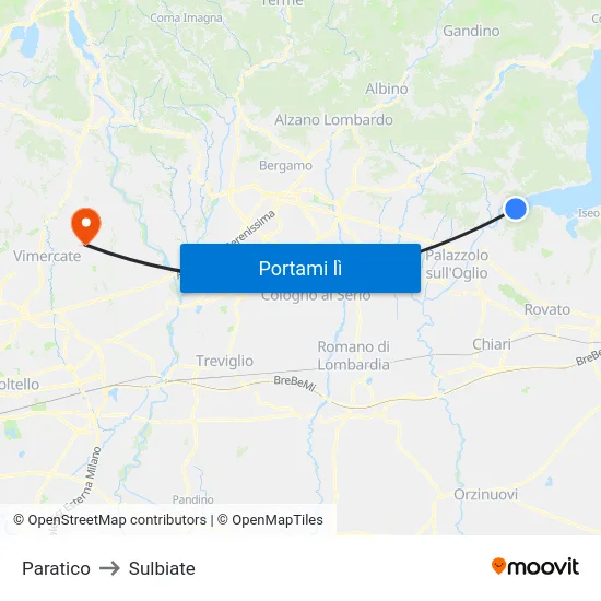 Paratico to Sulbiate map
