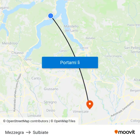 Mezzegra to Sulbiate map