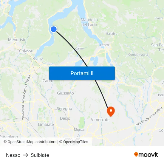 Nesso to Sulbiate map
