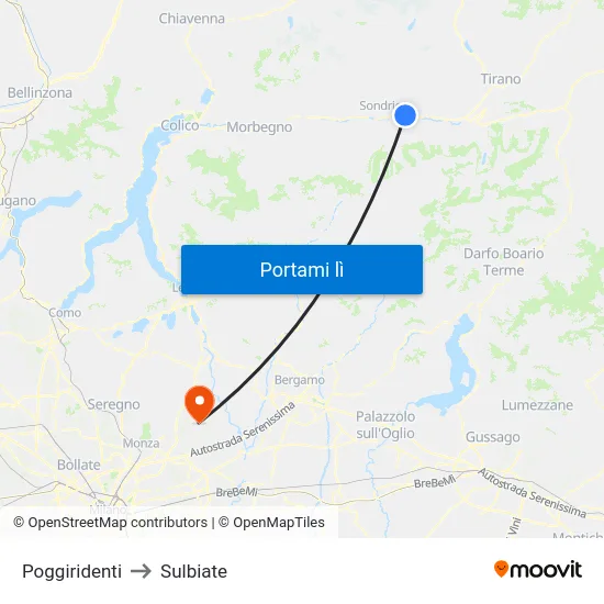 Poggiridenti to Sulbiate map