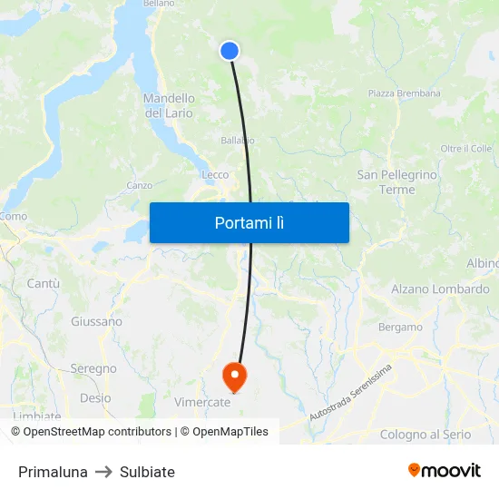Primaluna to Sulbiate map
