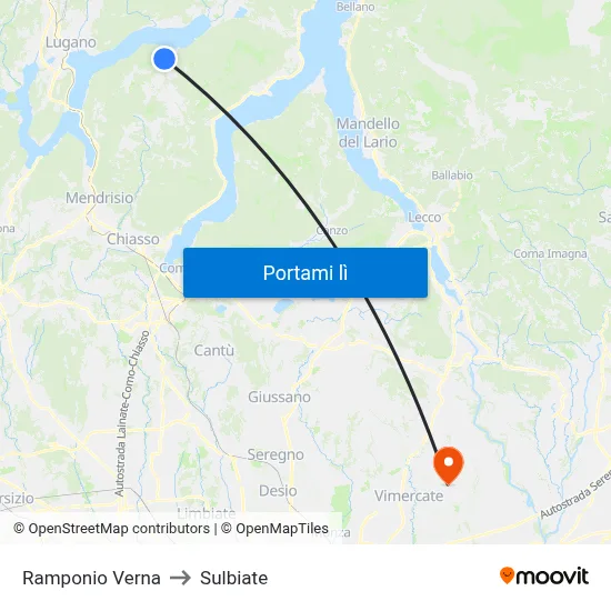 Ramponio Verna to Sulbiate map