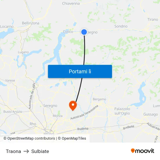 Traona to Sulbiate map