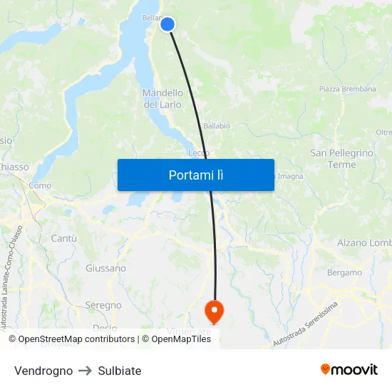 Vendrogno to Sulbiate map