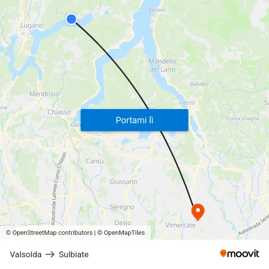 Valsolda to Sulbiate map