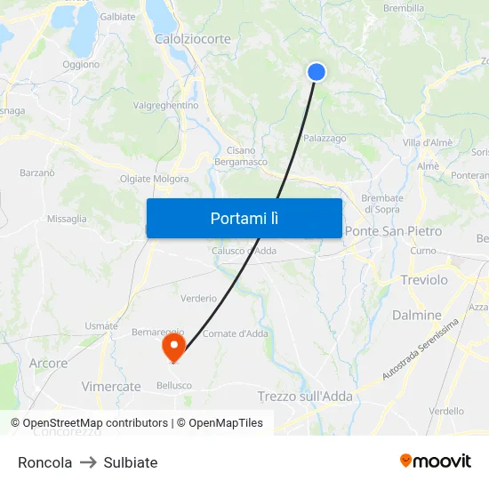 Roncola to Sulbiate map