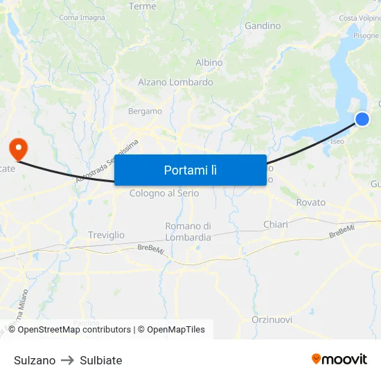 Sulzano to Sulbiate map