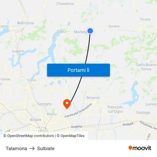 Talamona to Sulbiate map