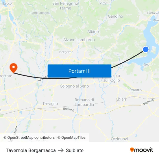Tavernola Bergamasca to Sulbiate map
