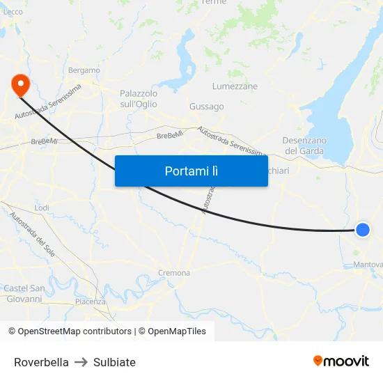 Roverbella to Sulbiate map
