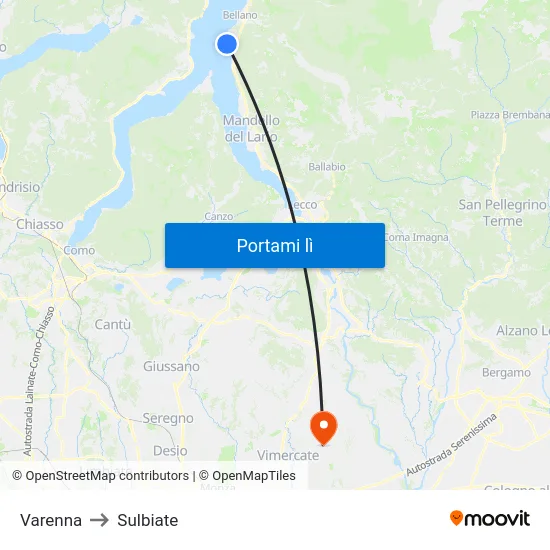 Varenna to Sulbiate map