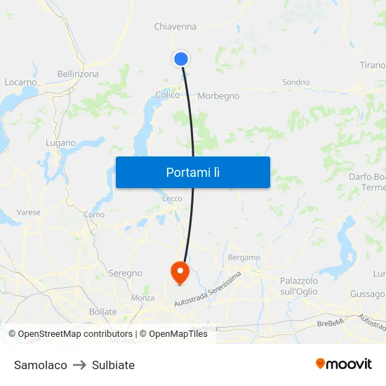 Samolaco to Sulbiate map