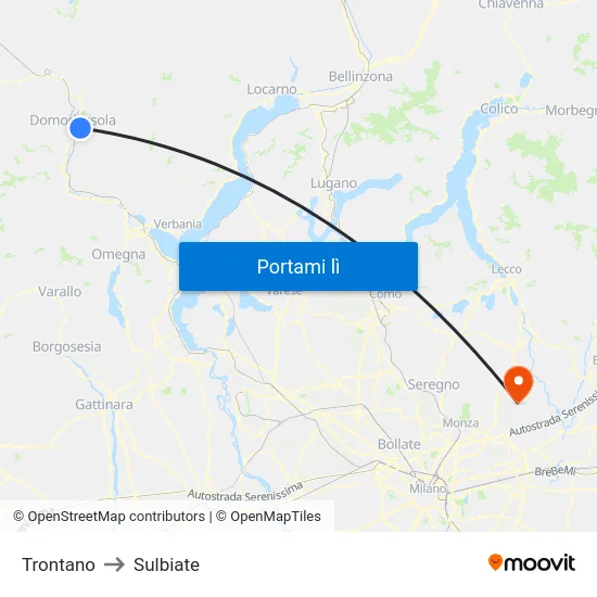 Trontano to Sulbiate map