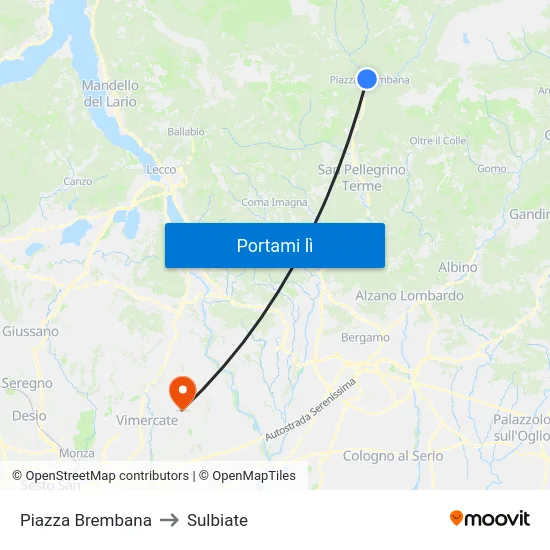Piazza Brembana to Sulbiate map