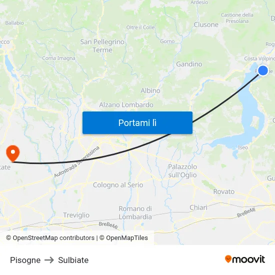 Pisogne to Sulbiate map