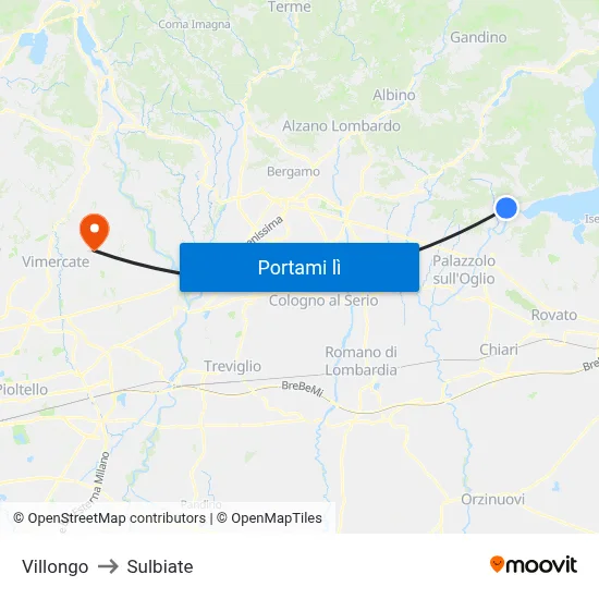 Villongo to Sulbiate map