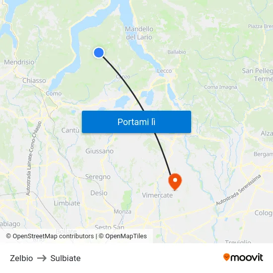 Zelbio to Sulbiate map