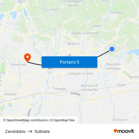 Zandobbio to Sulbiate map