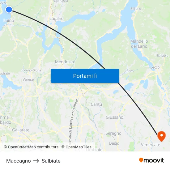 Maccagno to Sulbiate map