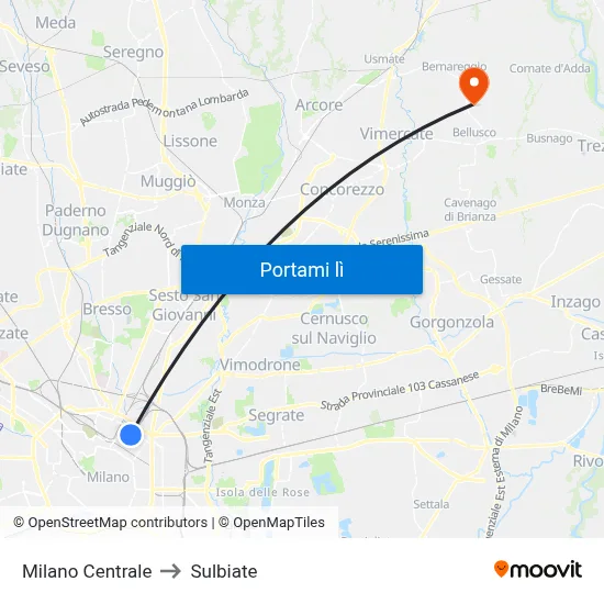 Milano Centrale to Sulbiate map
