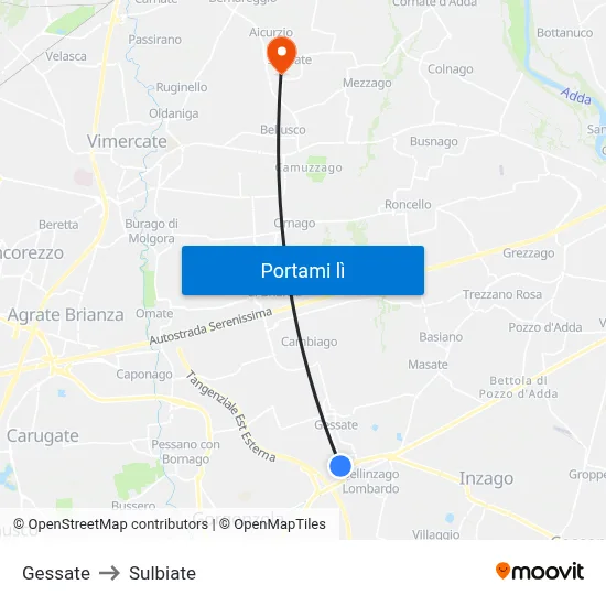 Gessate to Sulbiate map