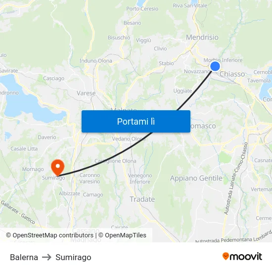 Balerna to Sumirago map