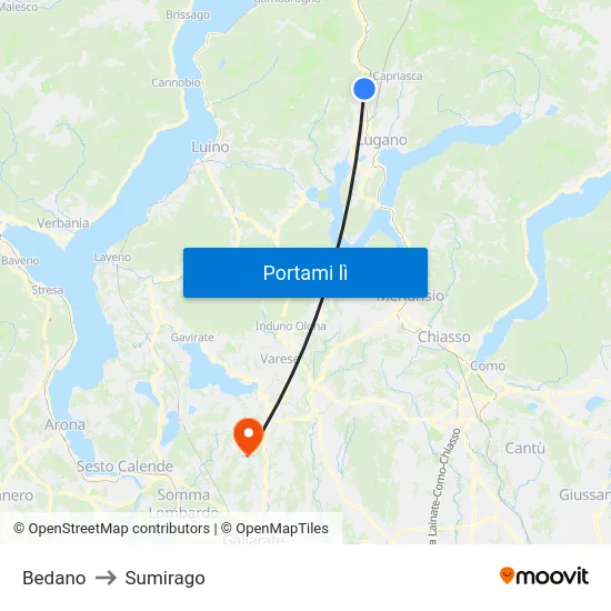 Bedano to Sumirago map