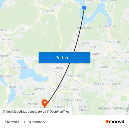 Morcote to Sumirago map