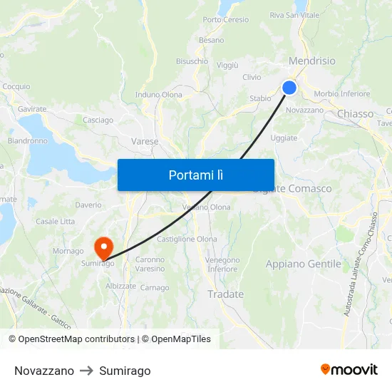 Novazzano to Sumirago map