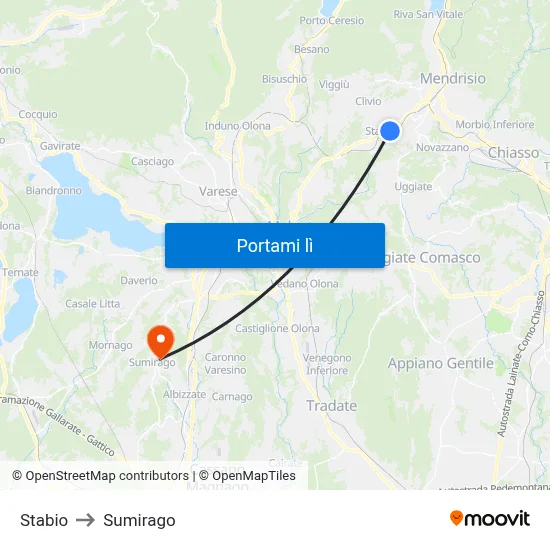 Stabio to Sumirago map