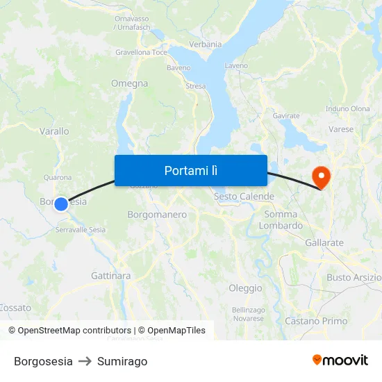 Borgosesia to Sumirago map