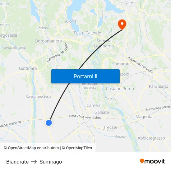 Biandrate to Sumirago map