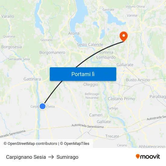 Carpignano Sesia to Sumirago map