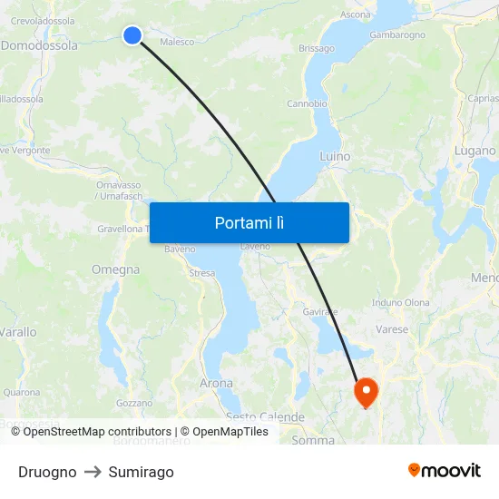 Druogno to Sumirago map