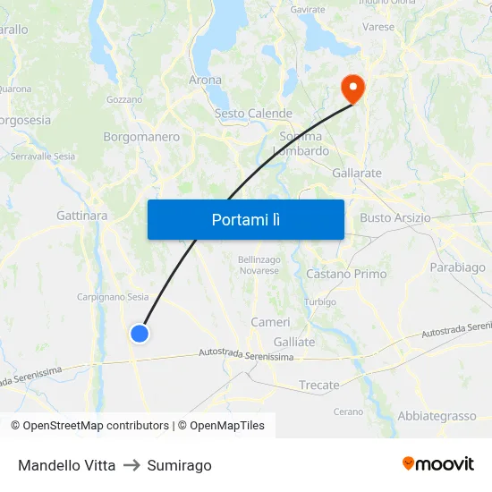 Mandello Vitta to Sumirago map