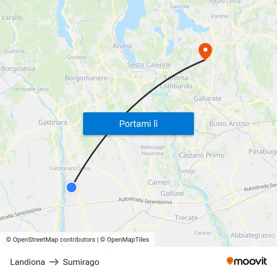 Landiona to Sumirago map