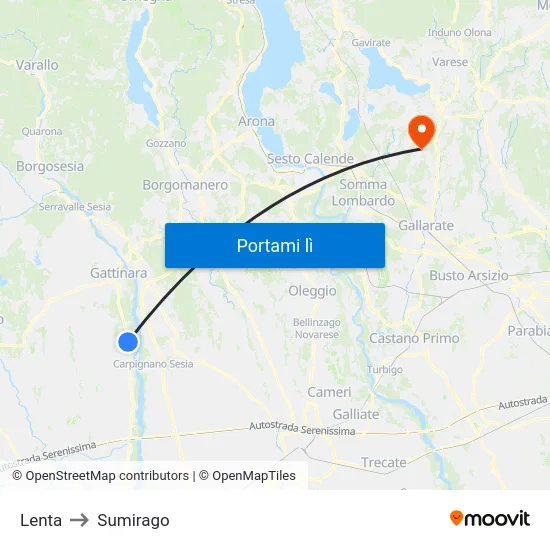 Lenta to Sumirago map