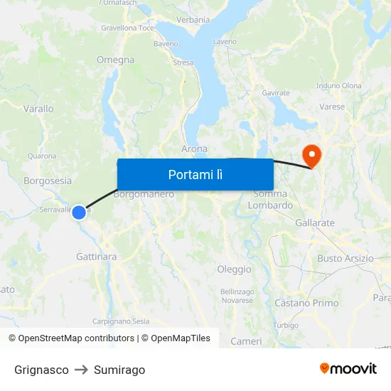 Grignasco to Sumirago map