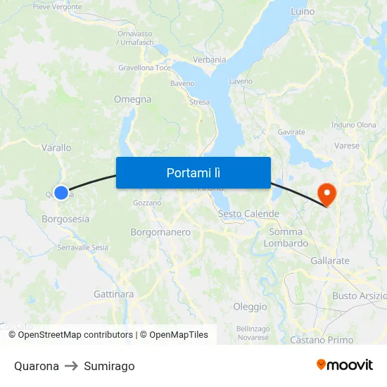 Quarona to Sumirago map