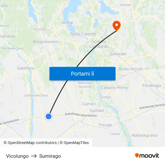 Vicolungo to Sumirago map