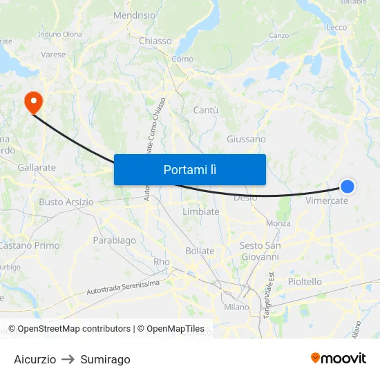 Aicurzio to Sumirago map