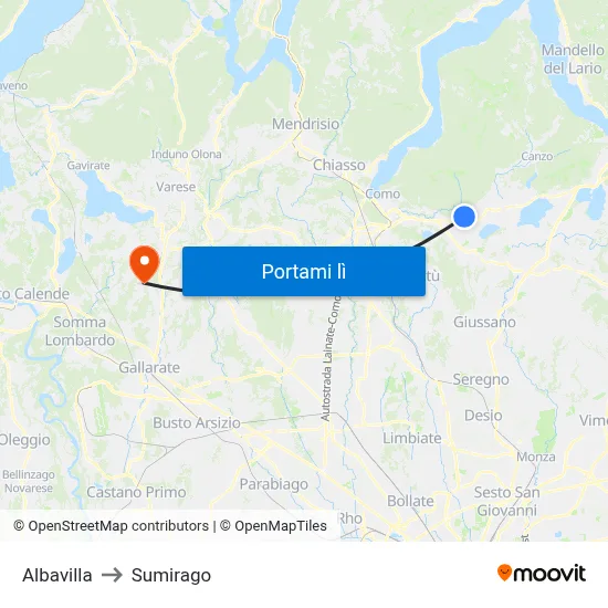 Albavilla to Sumirago map