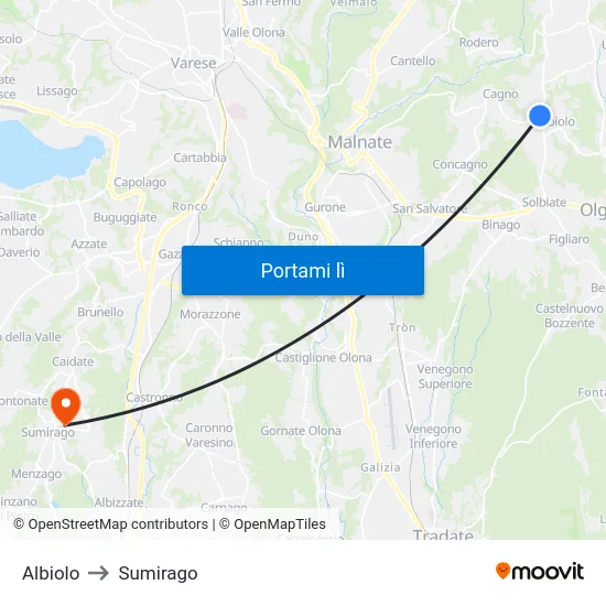 Albiolo to Sumirago map