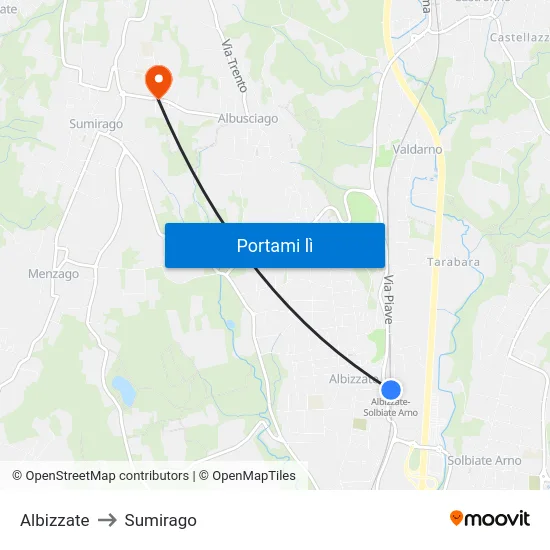 Albizzate to Sumirago map