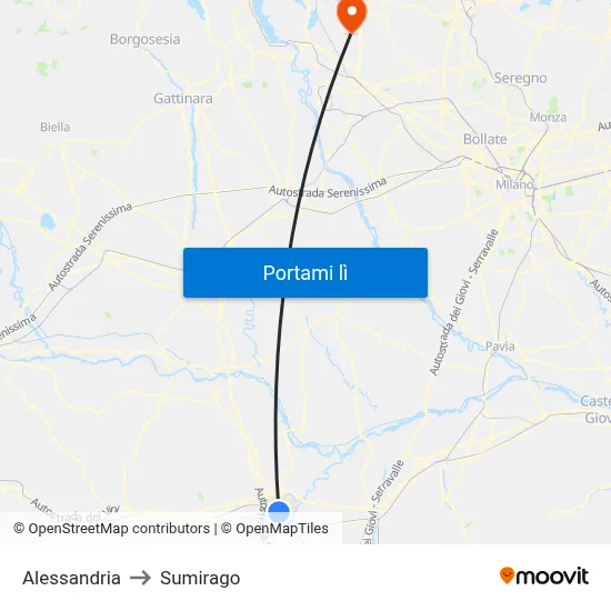 Alessandria to Sumirago map