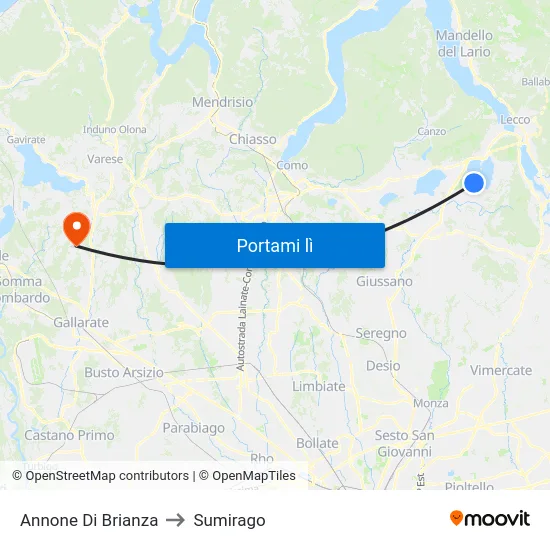 Annone Di Brianza to Sumirago map